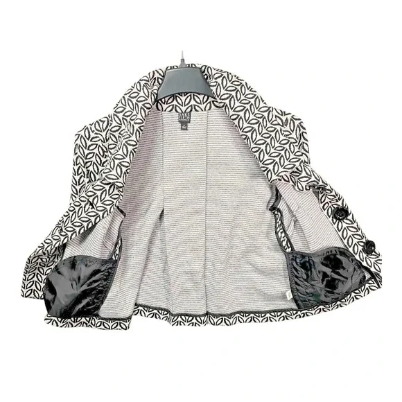 Saks Fifth Avenue Jacket Geometric Leaf Pattern 3/4 Sleeve Pockets Women Size 6 - Picture 6 of 10